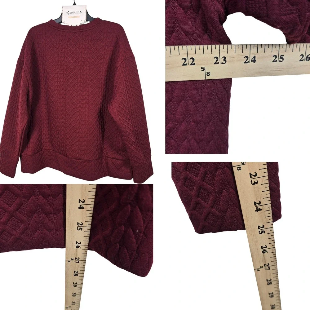 Nanette Lepore Womens 2 Piece Quilted Sweatshirt Wide Leg Pants Set Burgundy LRG